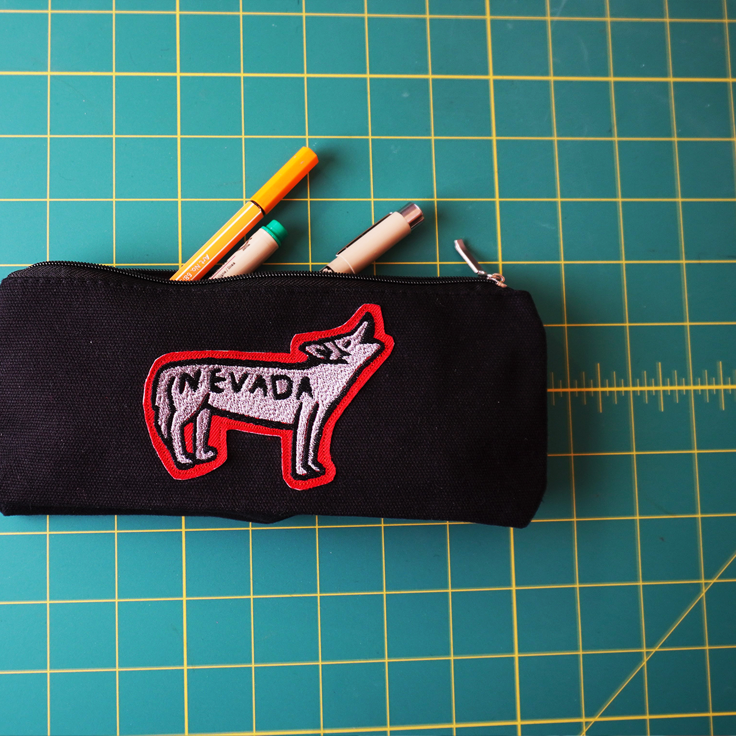 Black small pencil case- Nevada Wolf