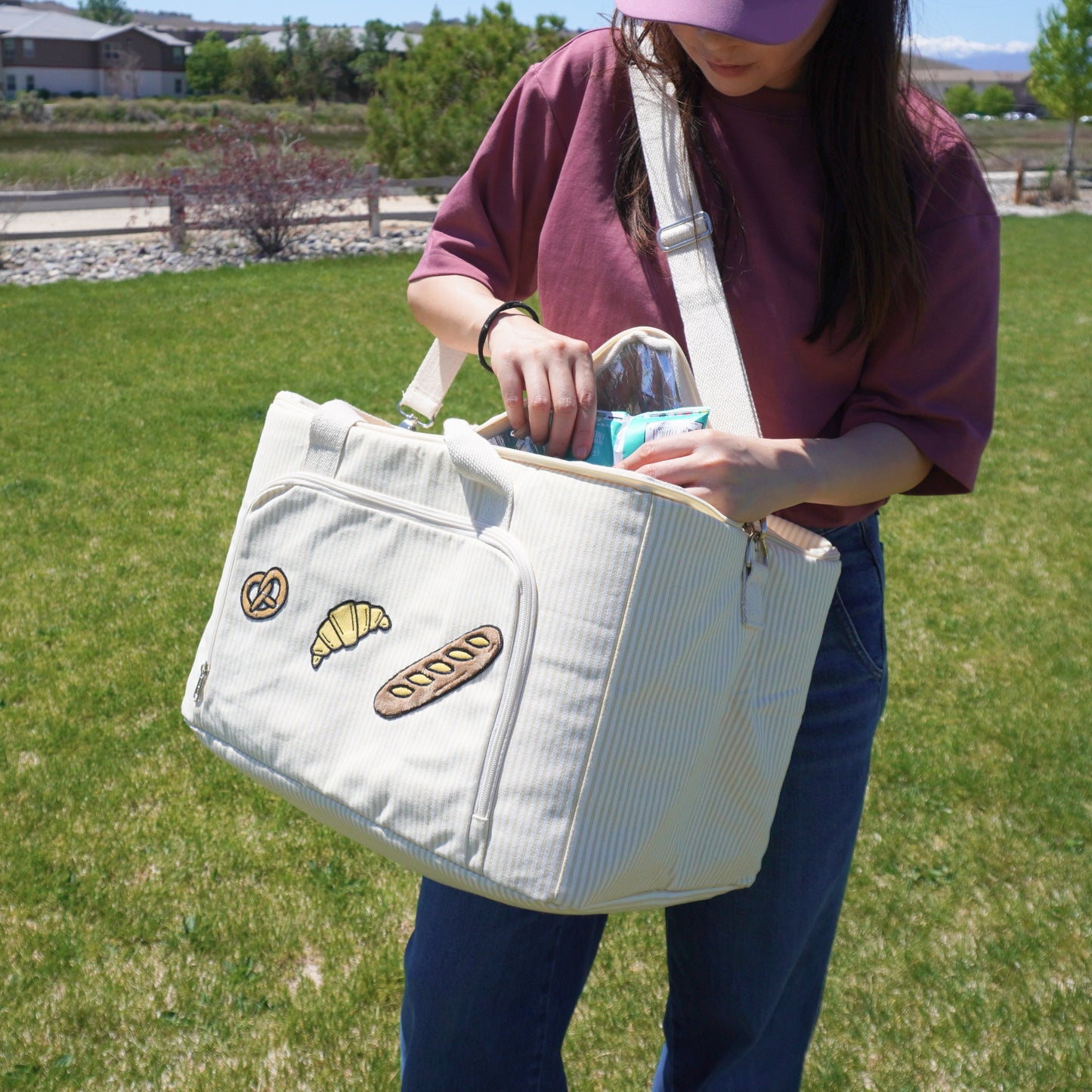 Bread Trio Stripes Box Cooler – Cute Insulated Lunch Cooler for Picnics, Beach Days & Camping
