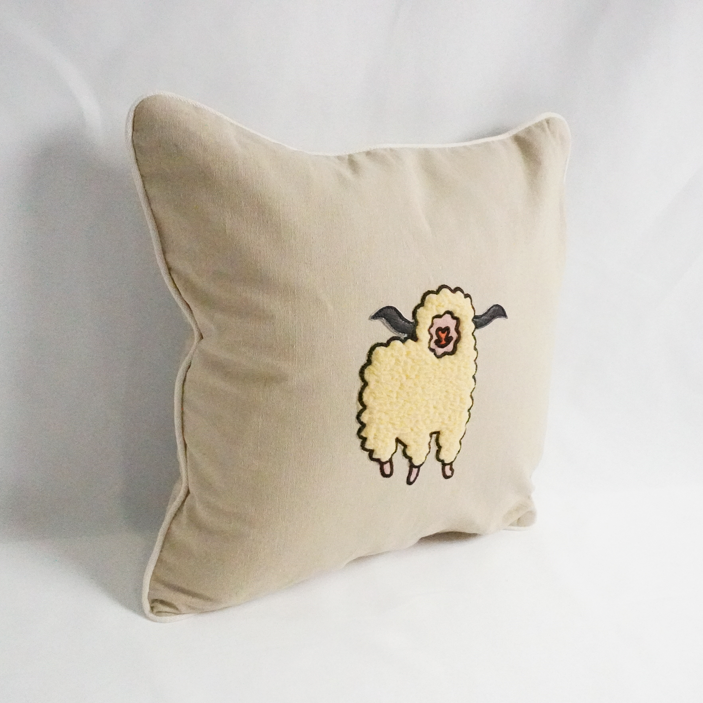 Angora Goat Appliqué Pillow Case – Embroidered Cushion Cover (No Insert)