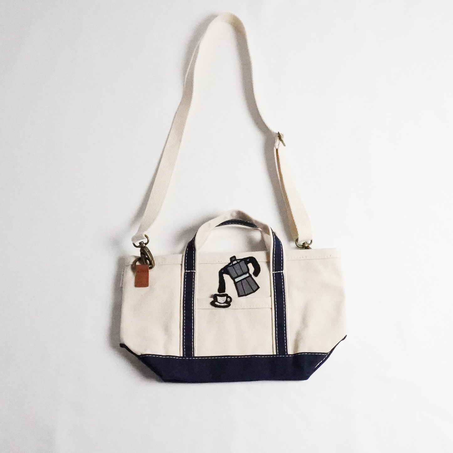 Moka Pot Navy Crossbody – Embroidered Canvas Tote