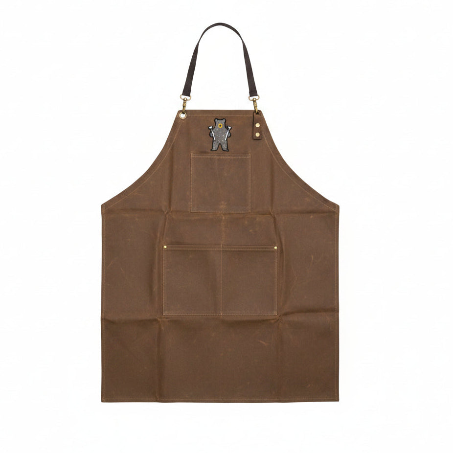 Tool Bear Waxed Half Apron – Cute Canvas Cooking Apron for Baking, BBQ, Gardening & Gifts