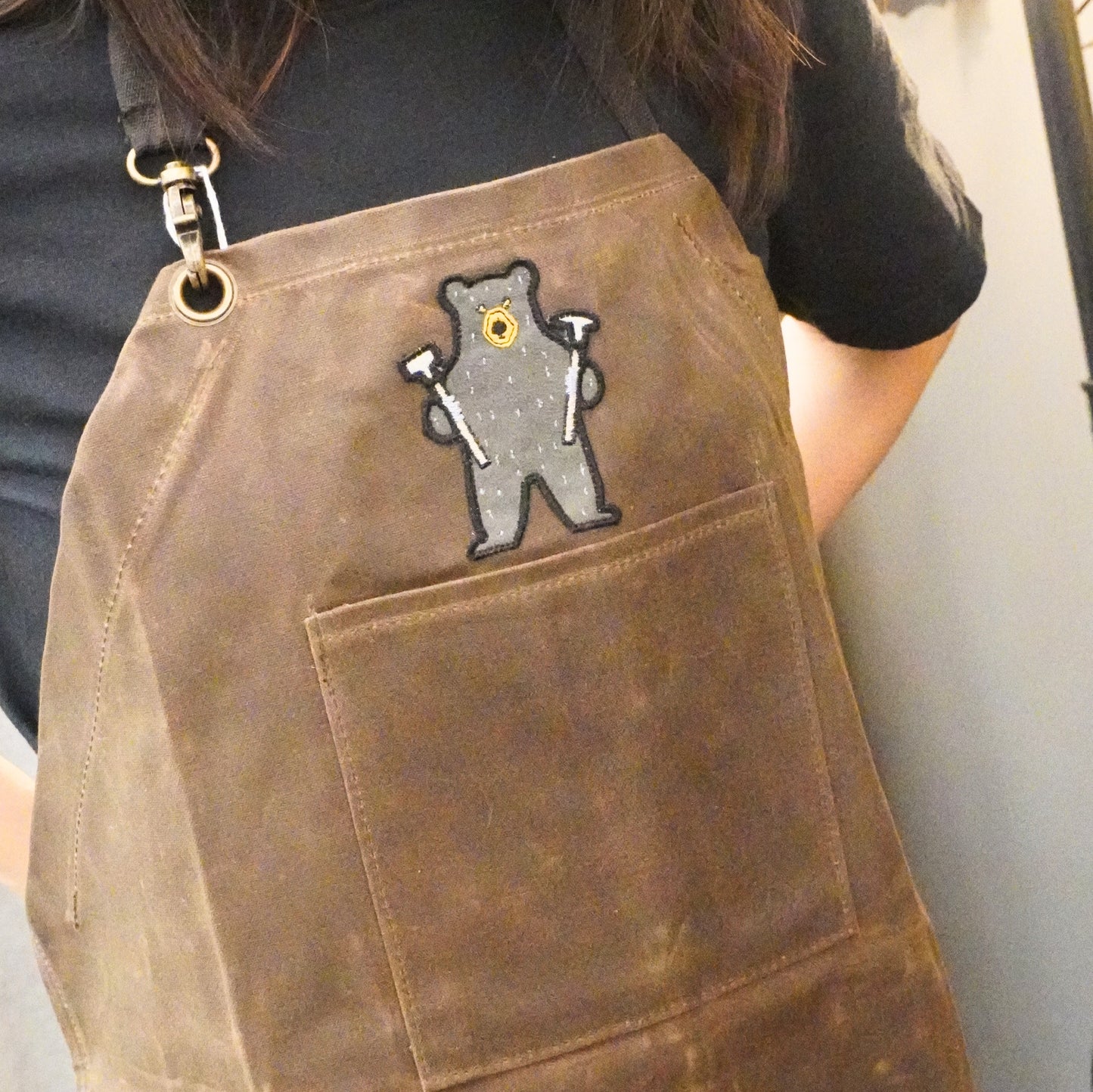 Tool Bear Waxed Half Apron – Cute Canvas Cooking Apron for Baking, BBQ, Gardening & Gifts
