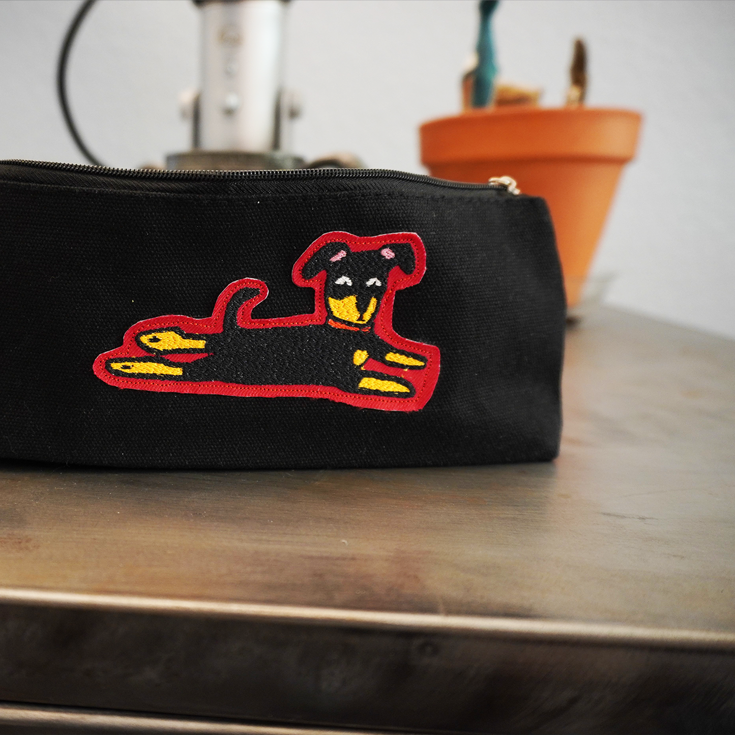 Black small pencil case- Chihuahua Red