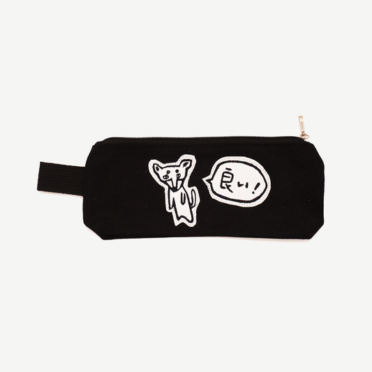 Black small pencil case- Chihuahua White