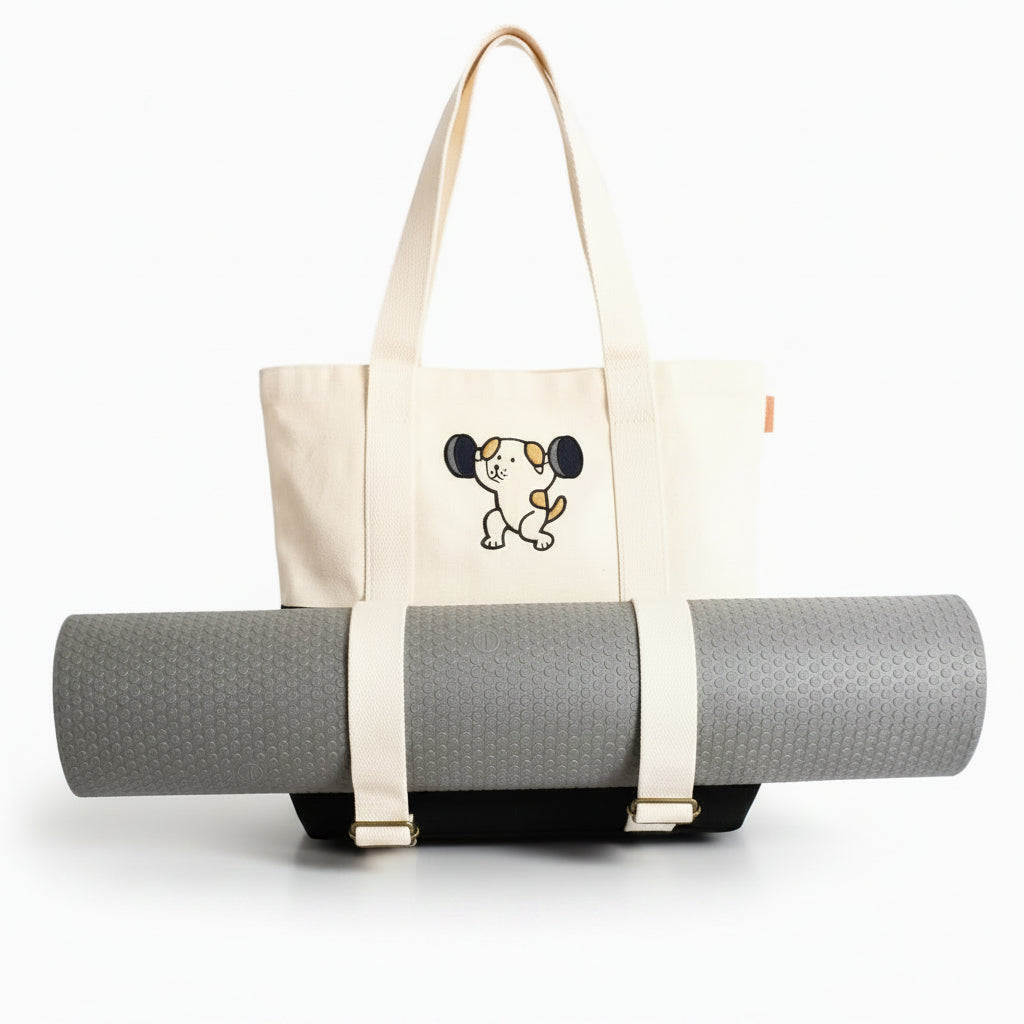 Gym Dog Yoga Tote Bag (Yoga Mat not not included) – Fun Canvas Gym Bag for Yoga, Fitness, Pilates & Everyday Carry