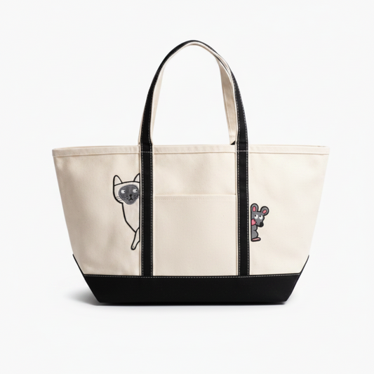 Cat & Mouse Large Classic Tote – Funny Canvas Tote Bag for Daily Errands, School & Gifts