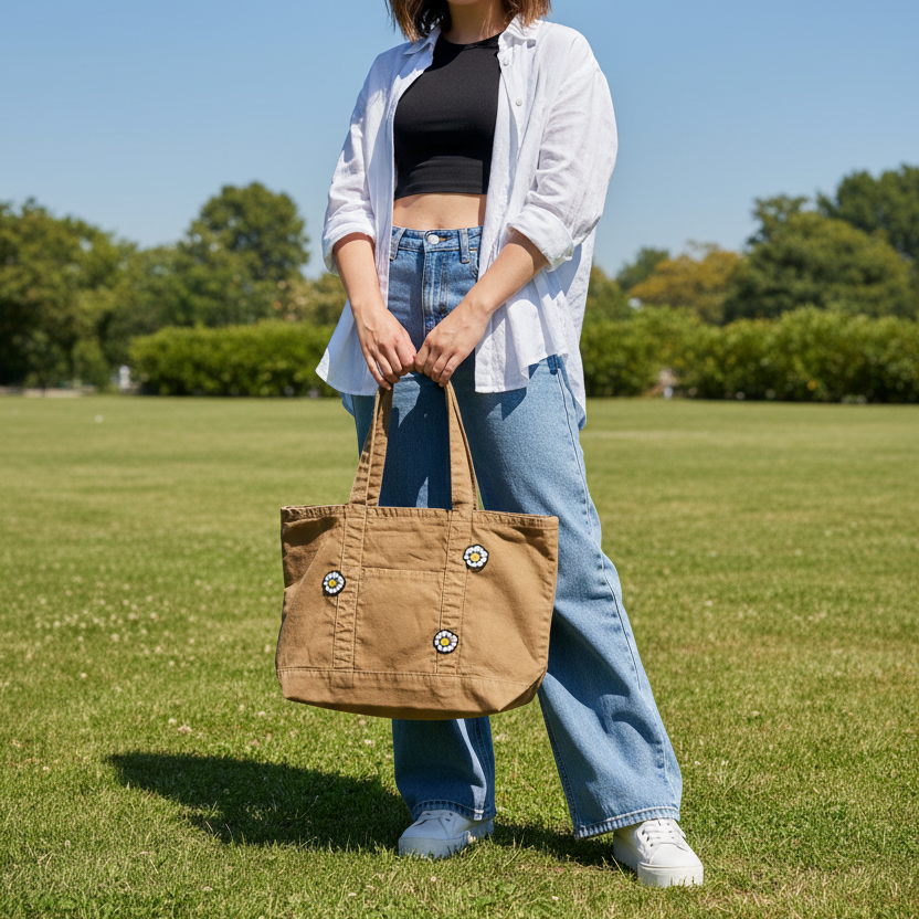Ugly Flower Crossbody Classic Tote – Fun Floral Canvas Tote for Shopping, Work & Daily Style