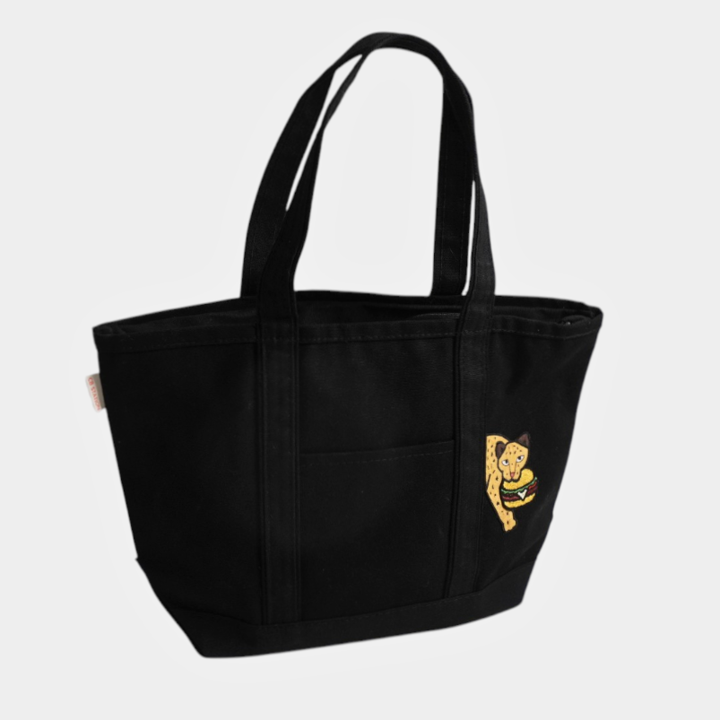 Leo Eats Burger Medium Classic Tote – Funny Canvas Tote Bag for Daily Errands & Gift Lovers