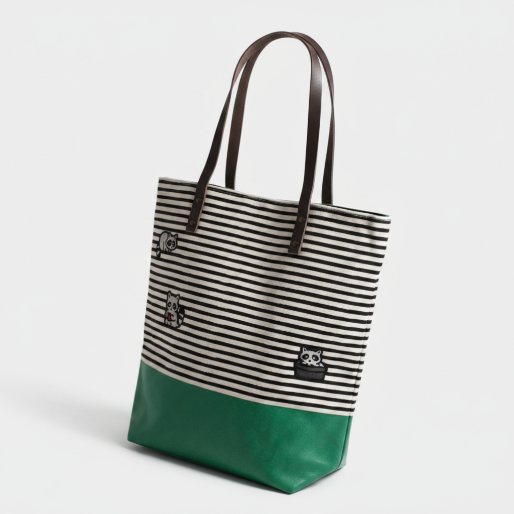 Raccoon Trio Seaport Stripes Dipped Tote – Cute Beach Tote Bag for Travel, Shopping & Summer Days