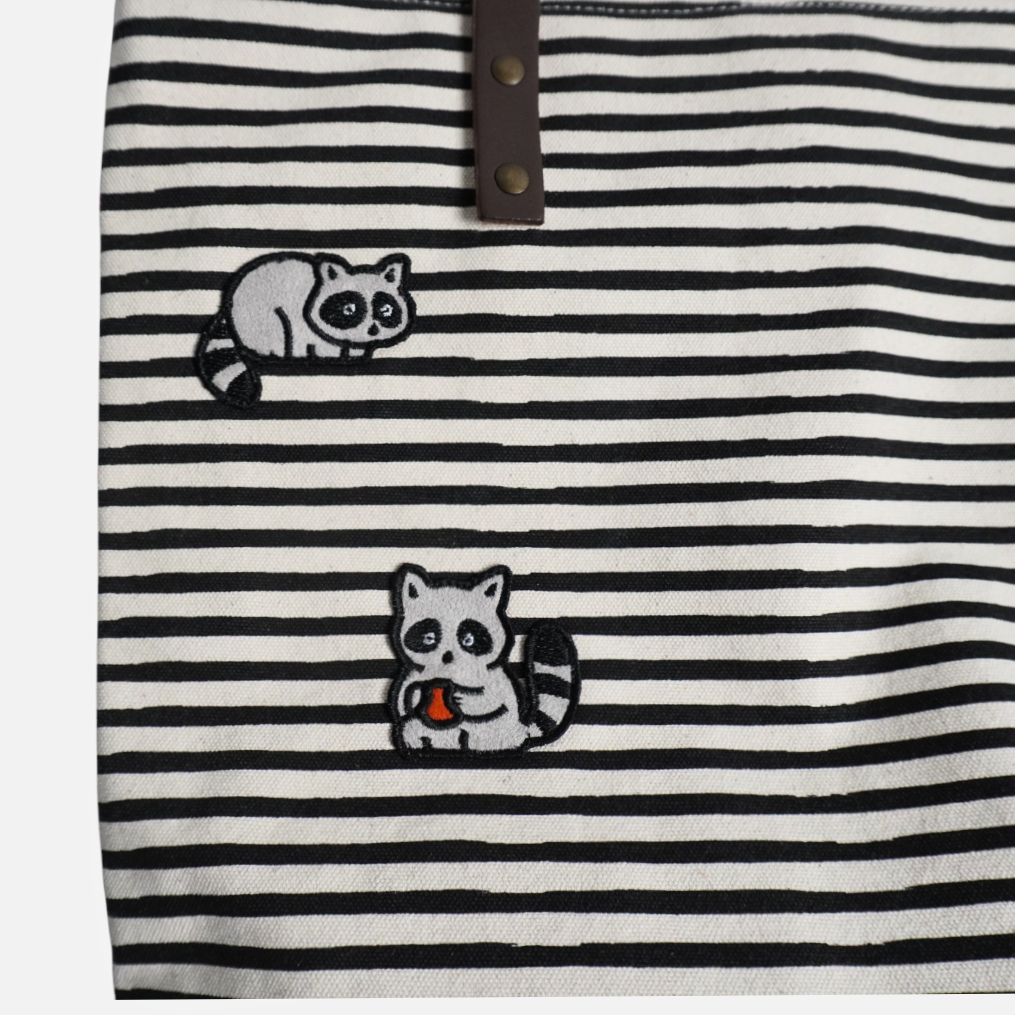 Raccoon Trio Knotted Rope Tote – Cute Canvas Beach Tote with Rope Handles for Everyday Use
