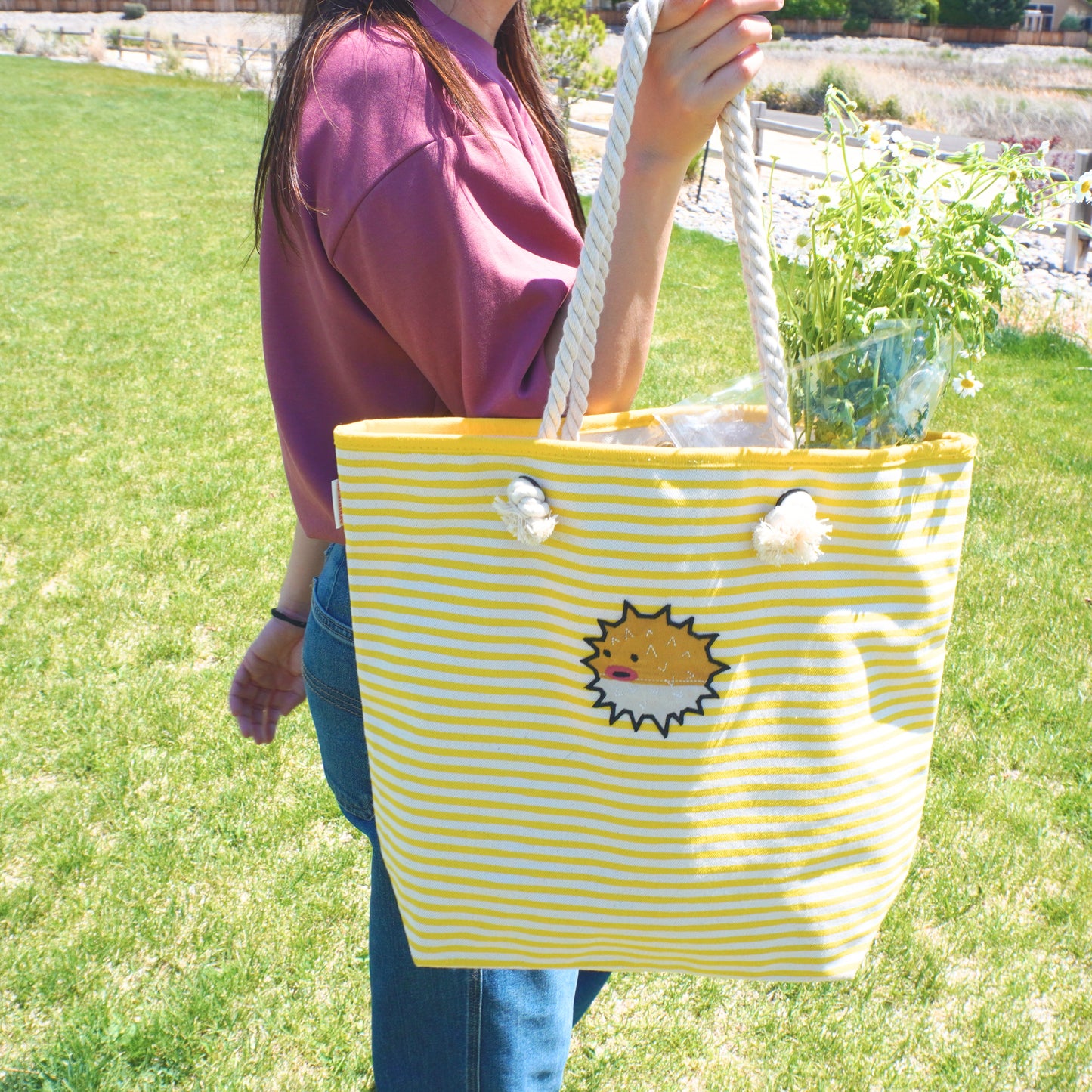 Puffer Knotted Rope Tote – Cute Rope Handle Tote Bag for Beach, Shopping & Summer Adventures