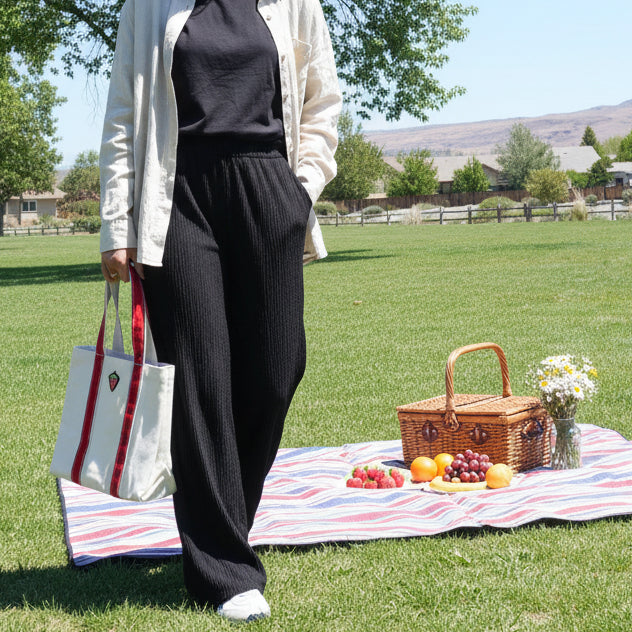 Strawberry Four Bottle Wine Carrier – Cute Canvas Wine Tote for Picnics, Parties & Housewarming Gifts