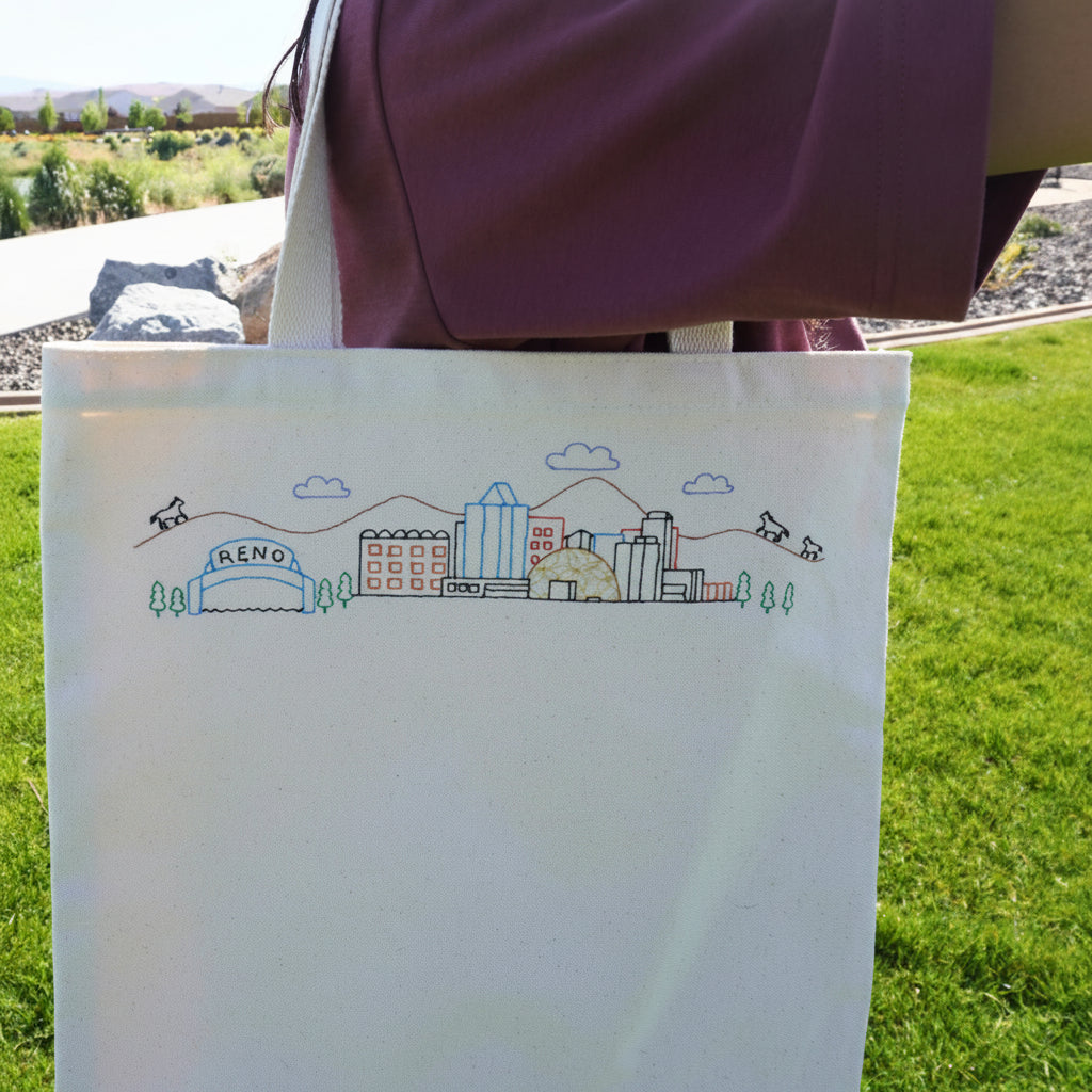 Reno Skyline Farmers Tote Tall – Stylish Canvas Market Tote for Grocery Shopping & Weekend Markets