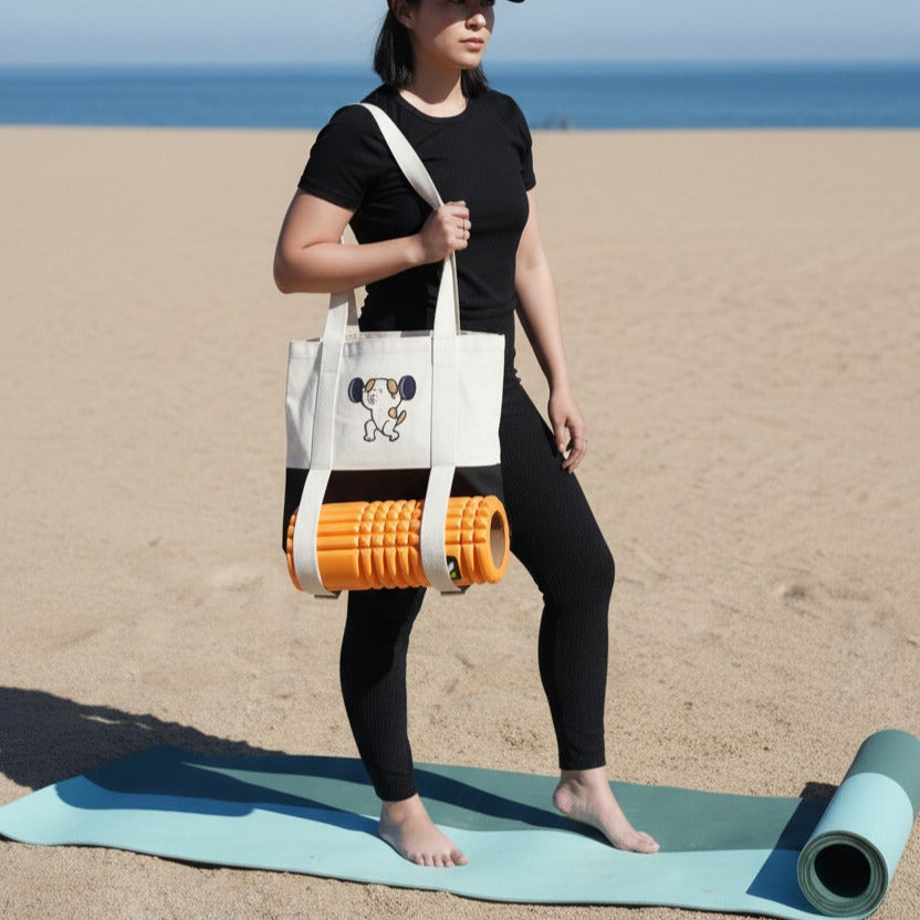 Gym Dog Yoga Tote Bag (Yoga Mat not not included) – Fun Canvas Gym Bag for Yoga, Fitness, Pilates & Everyday Carry