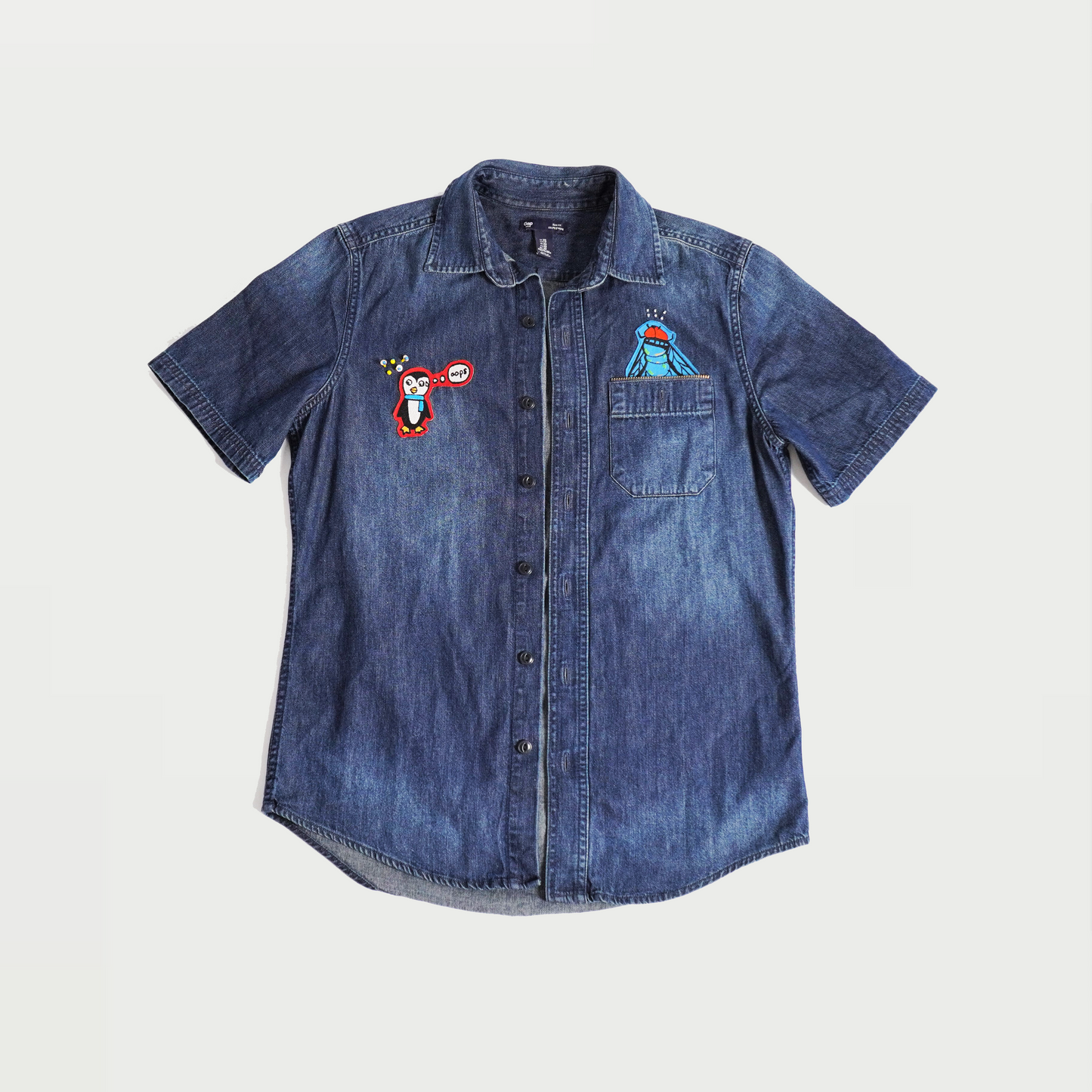 One and only- Short sleeve denim shirt Upcycled