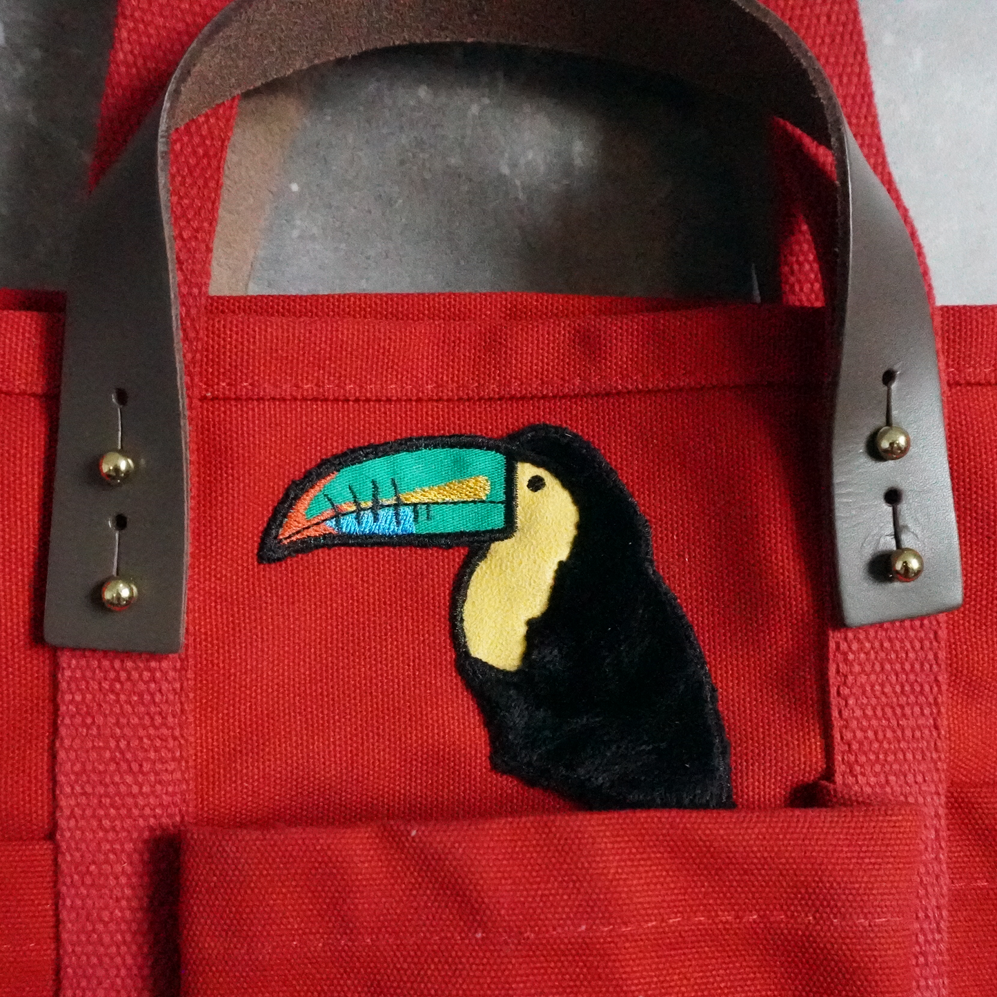 Red Toucan Classic Tote – Fun Embroidered Canvas Bag for Everyday Essentials