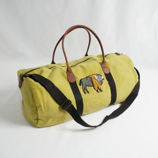Bison Yellow Jute Round Duffel –  Embroidered Travel Bag