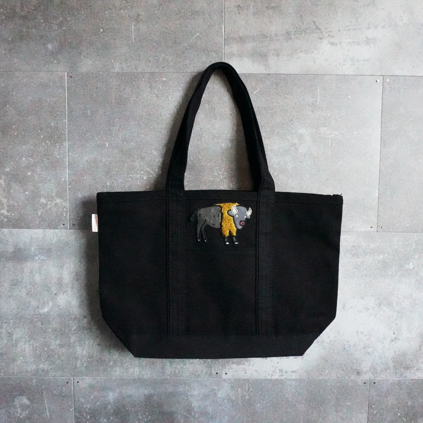 Bison Classic Tote – Black Embroidered Canvas Bag