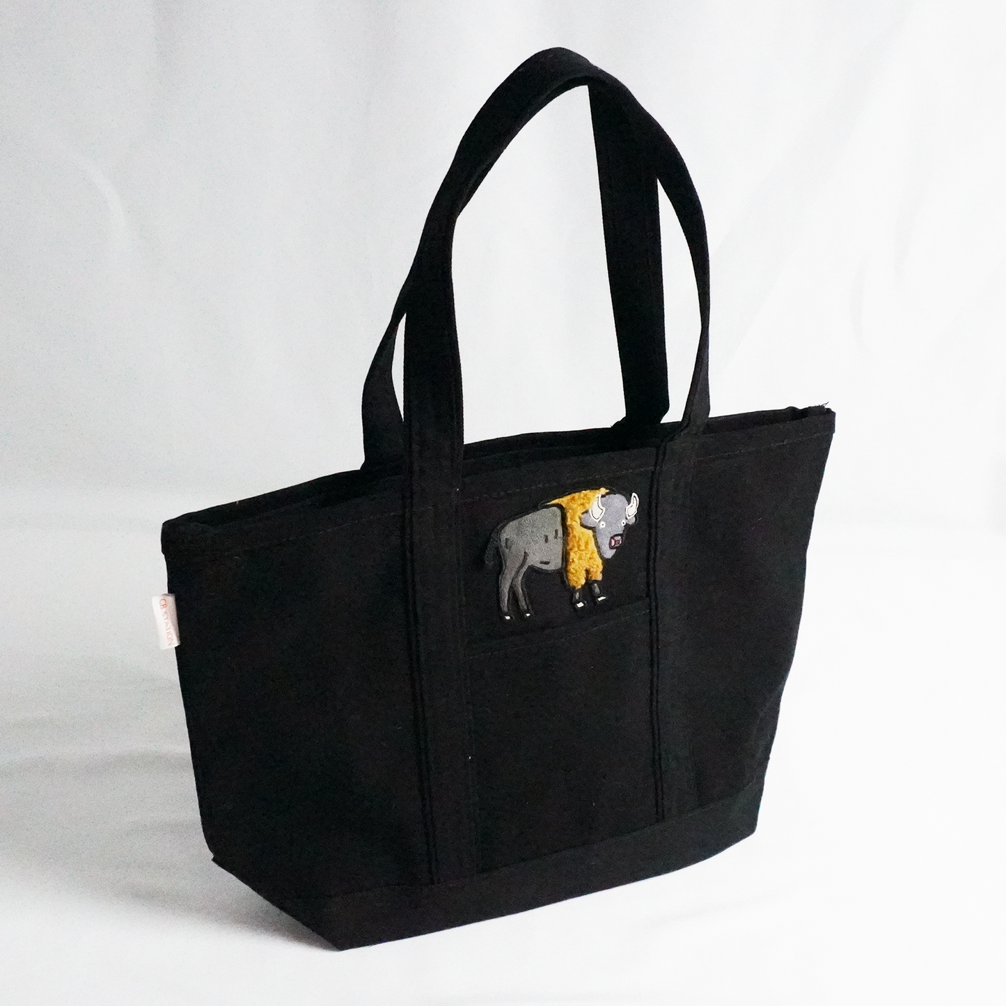Bison Classic Tote – Black Embroidered Canvas Bag