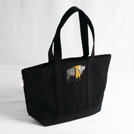 Bison Classic Tote – Black Embroidered Canvas Bag