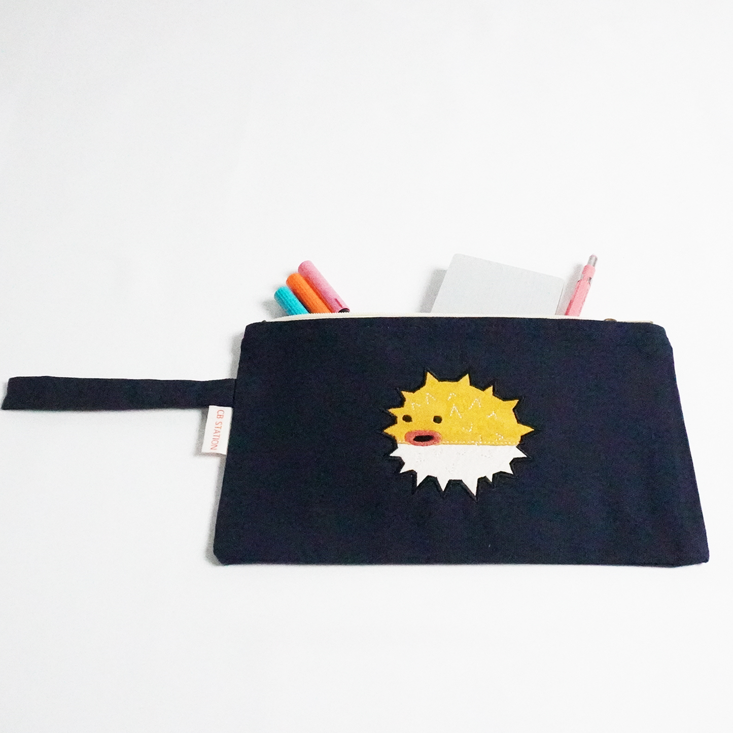 Puff Fish Navy Stripes Clutch – Cute Bag Organizer for Essentials