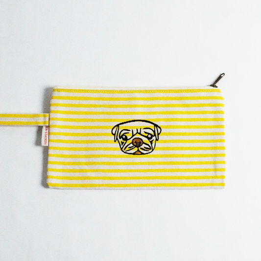 Pug Yellow Stripes Clutch – Cute Bag Organizer for Essentials