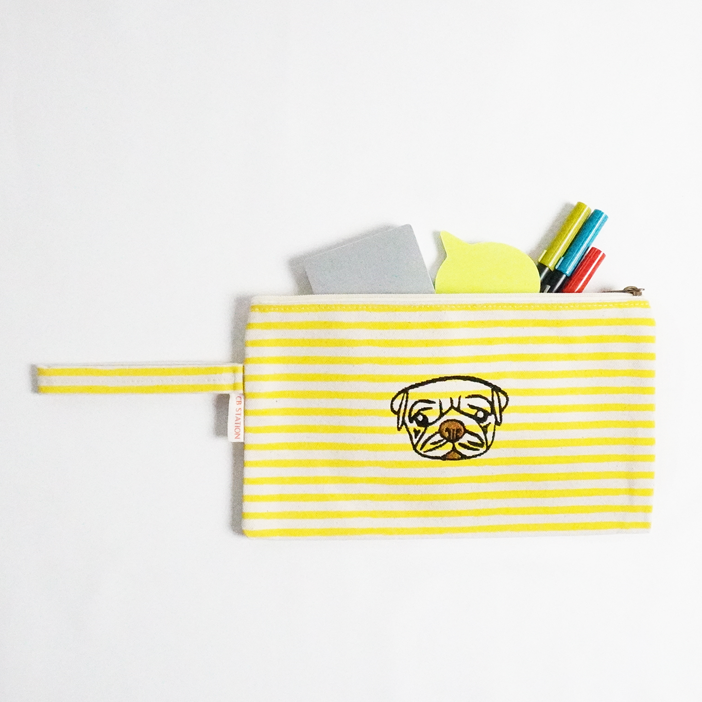 Pug Yellow Stripes Clutch – Cute Bag Organizer for Essentials