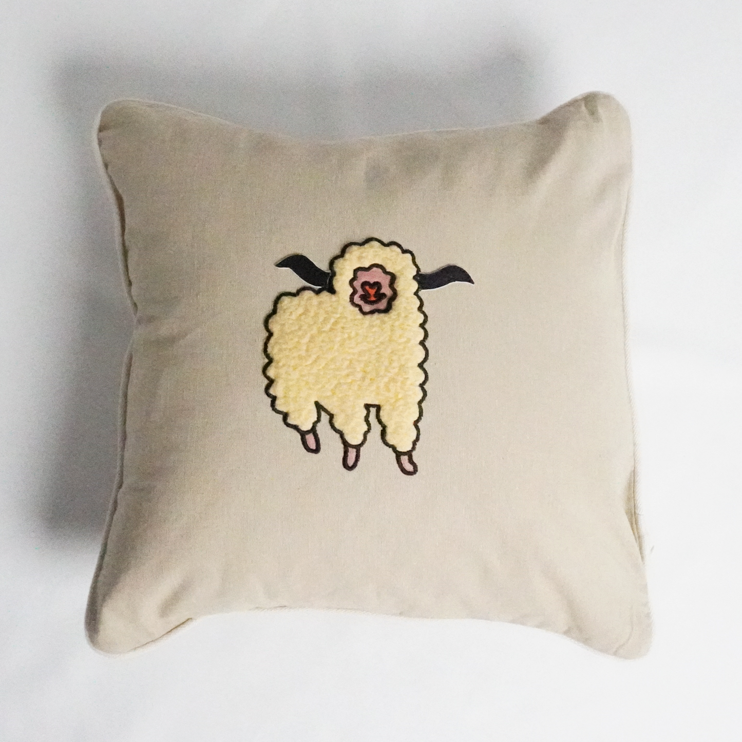 Angora Goat Appliqué Pillow Case – Embroidered Cushion Cover (No Insert)