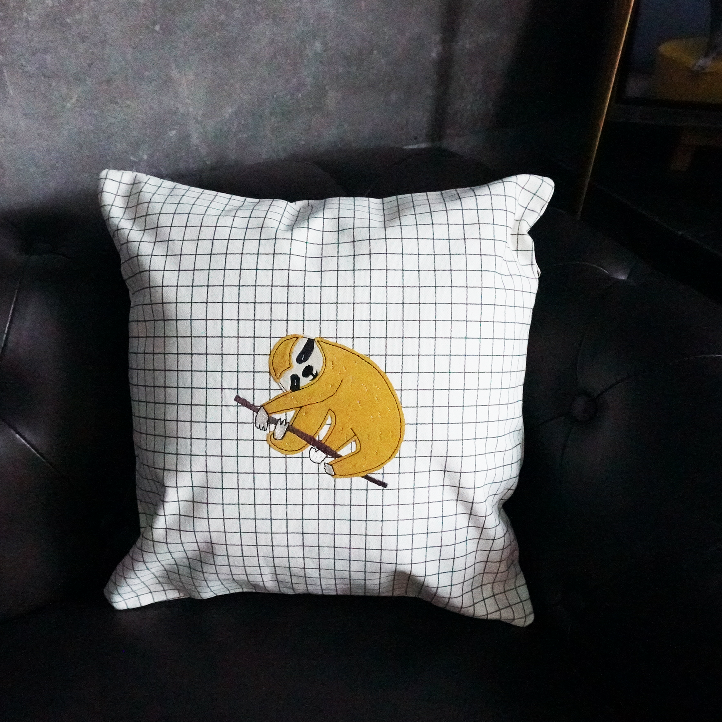 Sloth Appliqué Pillow Case – Embroidered Cushion Cover (No Insert)