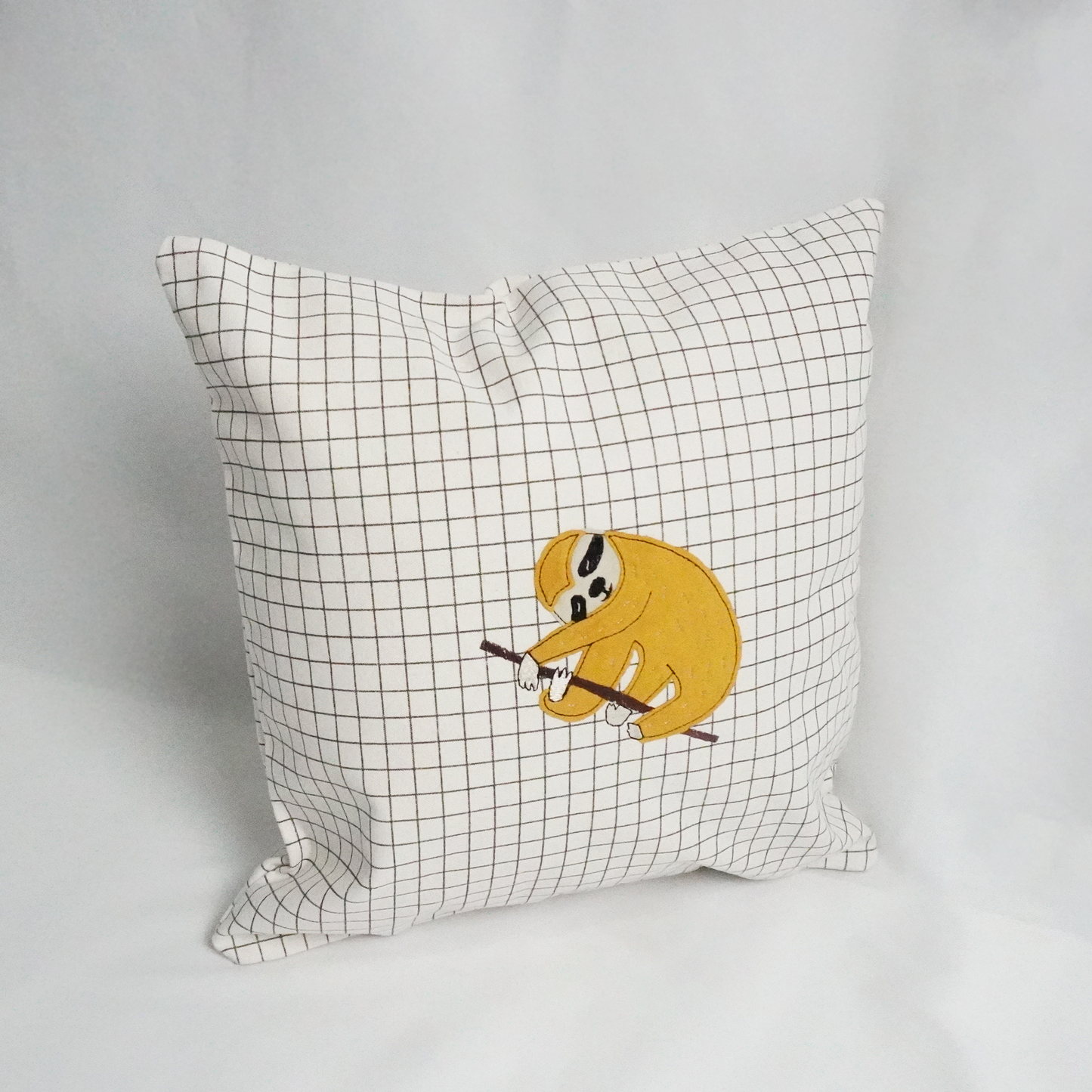 Sloth Appliqué Pillow Case – Embroidered Cushion Cover (No Insert)
