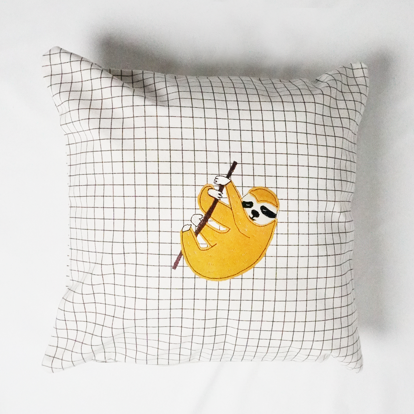 Sloth Appliqué Pillow Case – Embroidered Cushion Cover (No Insert)